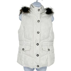 Faded Glory Outerwear Womens SZ M Poly Filled White Puffer Vest Zip Snap Closure